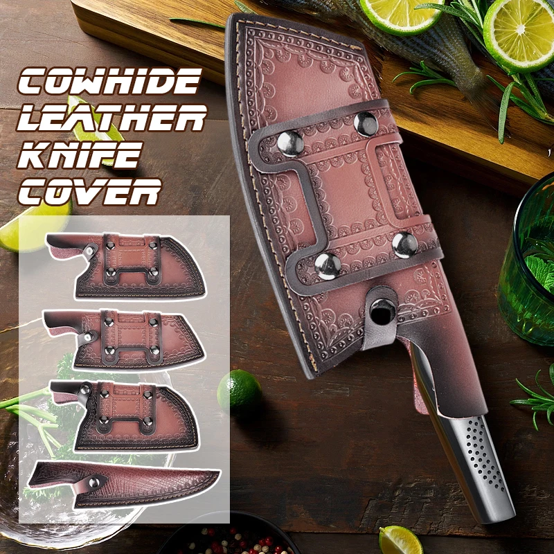 

High-grade Chef Knife Sheath Cowhide Leather Knife Cover Cleaver Butcher Blade Guard Protect Case Steak/Boning Knife Pocket