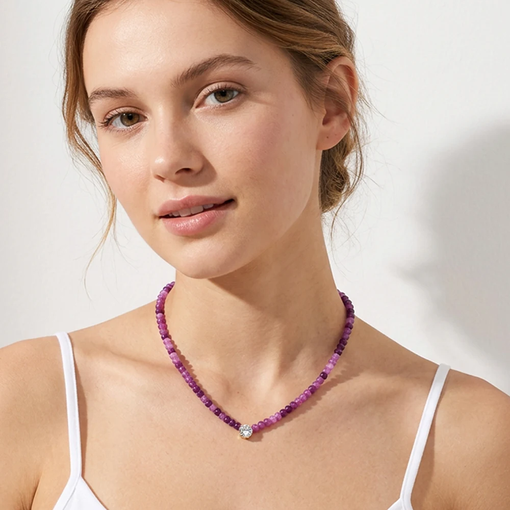 Wholesale Dopamine Color Natural Stone Beaded Necklace Letter Design CZ Inlaid Buddhism Jewelry Trendy Women's Mother's Day Gift