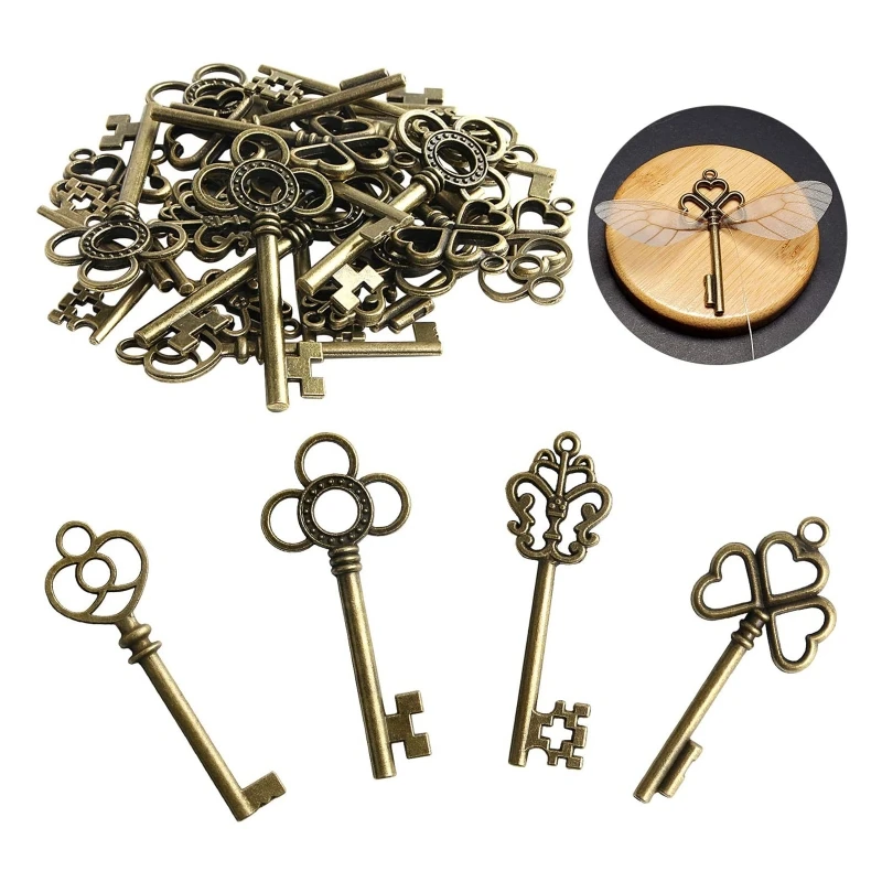 Fashion Flying Keys Charms with 28x Dragonfly Wings Exquisite Skeleton Keys for DIY Craft Jewelry Making Necklace Decor