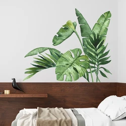 Realistic Tropical Green Turtle Back Leaf Wall Stickers for Living Room Bedroom Bathroom Decoration Wall Decals