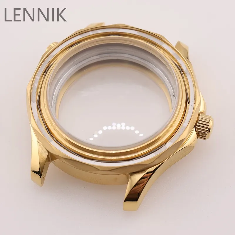 Caja de reloj metálica retro de buceo chapada en oro PVD de 42 mm / Kit de modificación DIY completo y único para hombre con cristal de zafiro / Compatible con NH35 NH36 Auto