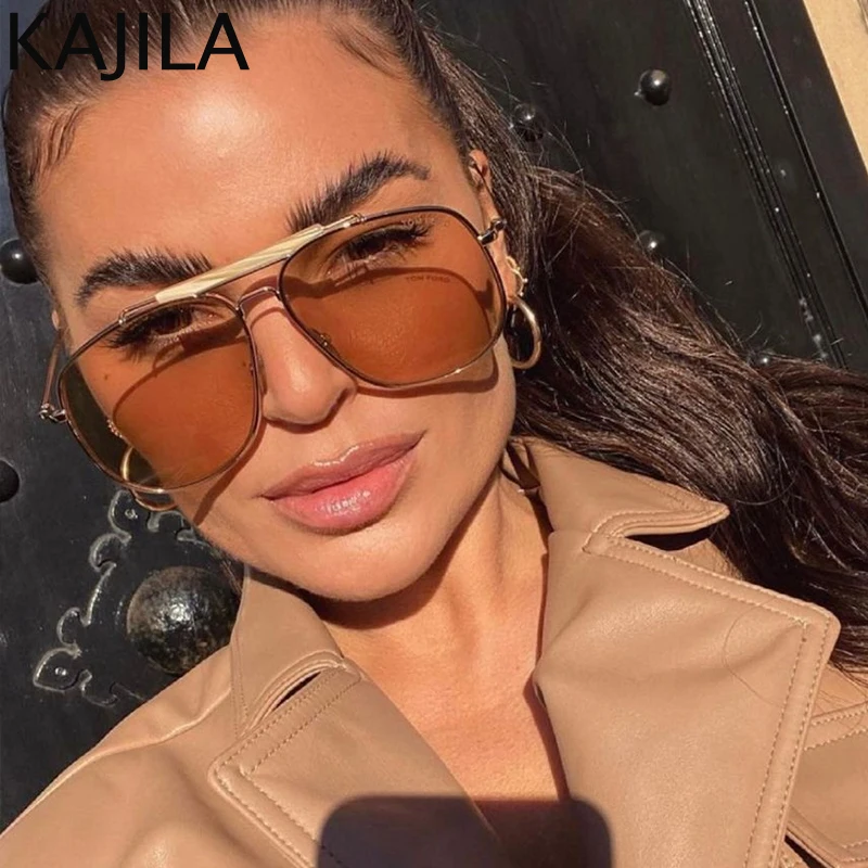 

Oversized Pilot Square Punk Sunglasses Women Big Frame 2025 Luxury Brand Retro Metal Double Beam Sun Glasses For Ladies Shades