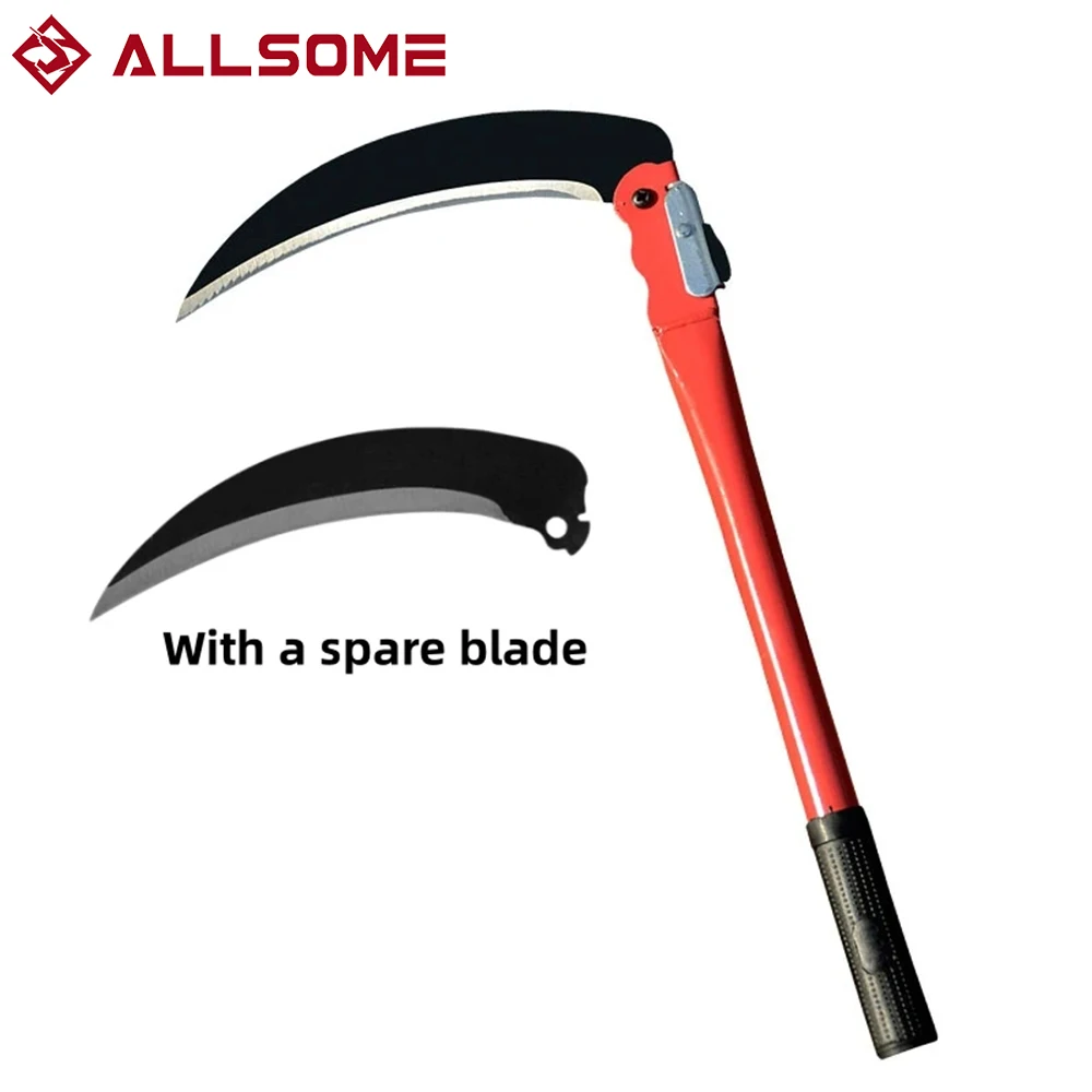 Agricultural Folding Sickle Long Handle  Folding Scythe Lawn Mower Gardening Grass Weeding Knife with spare blade Garden Tool