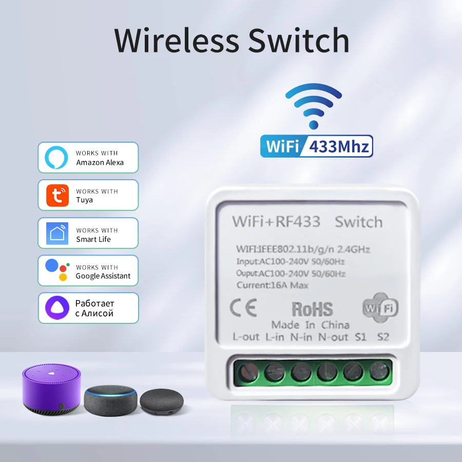 Tuya WiFi Slimme Lichtschakelaar Smart Home Draadloze RF 433 mhz Drukknop Wandschakelaar Via Alexa Google Home Alice Smart leven App