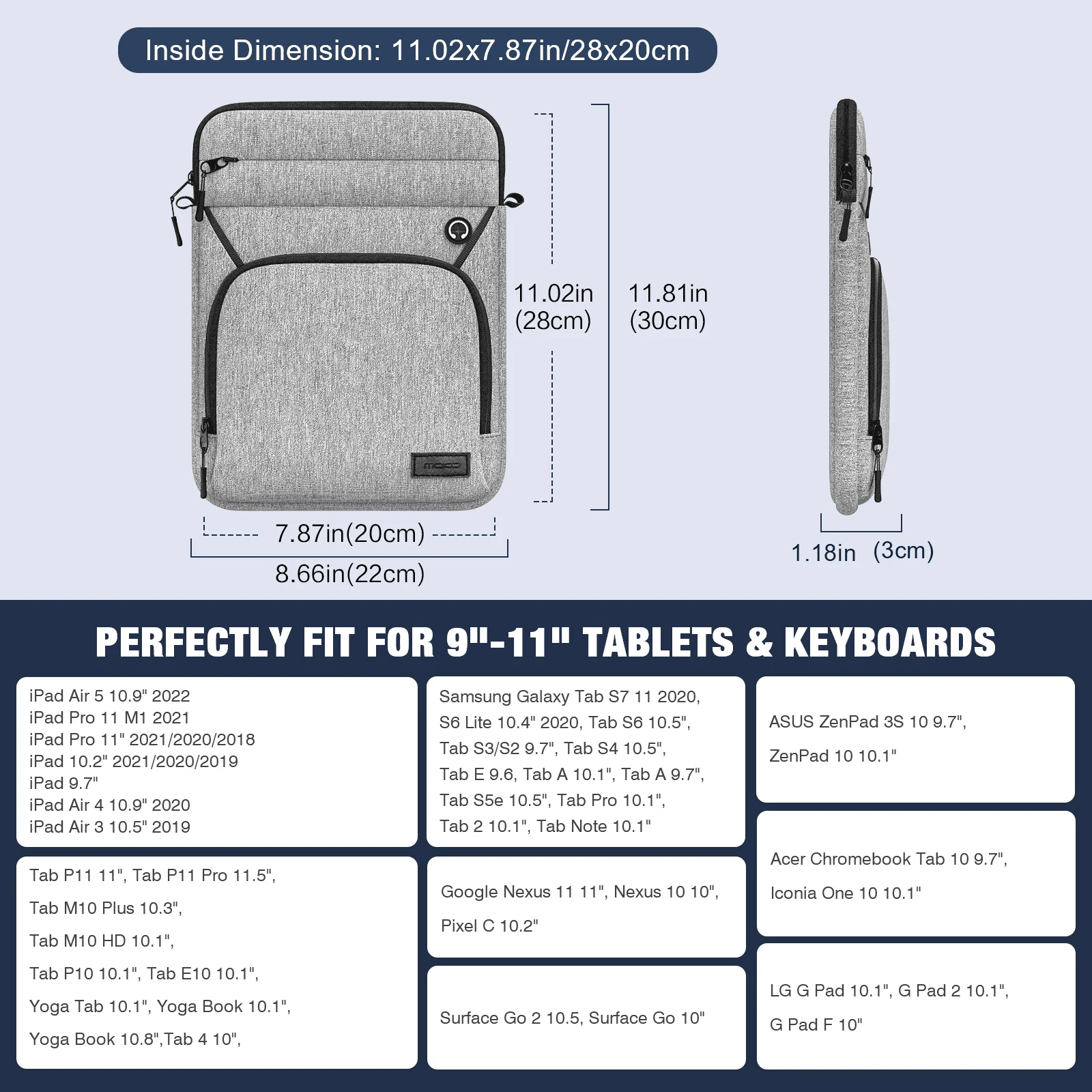 9-11นิ้วกระเป๋าแล็ปท็อปสำหรับ iPad Air 5 10.9 2022, iPad 9 8 7th Gen 10.2 Multifunctional กรณี Tali Bahu และพอร์ตหูฟัง