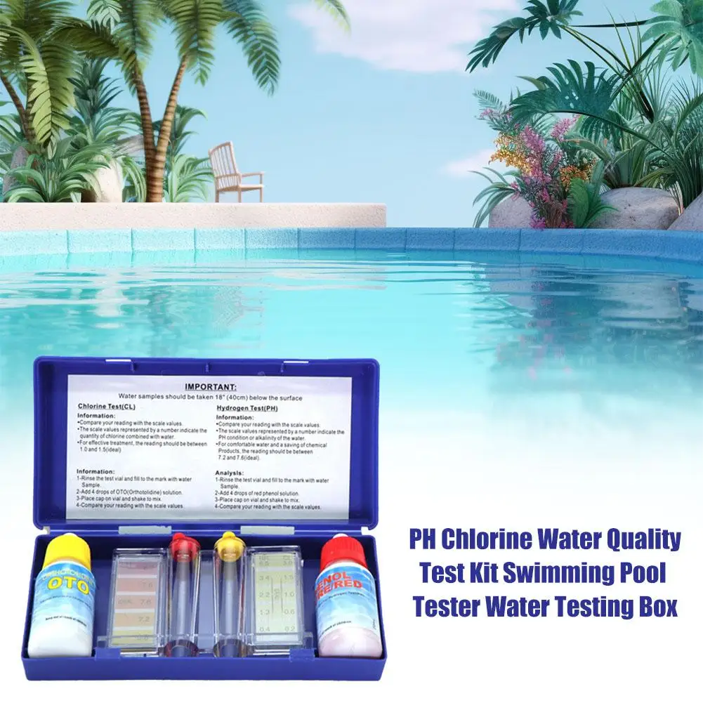 

Ph Chlorine Water Quality Test Kit Swimming Pool Tester Box Reusable Swimming Testing Pool Accessories Water L0l4