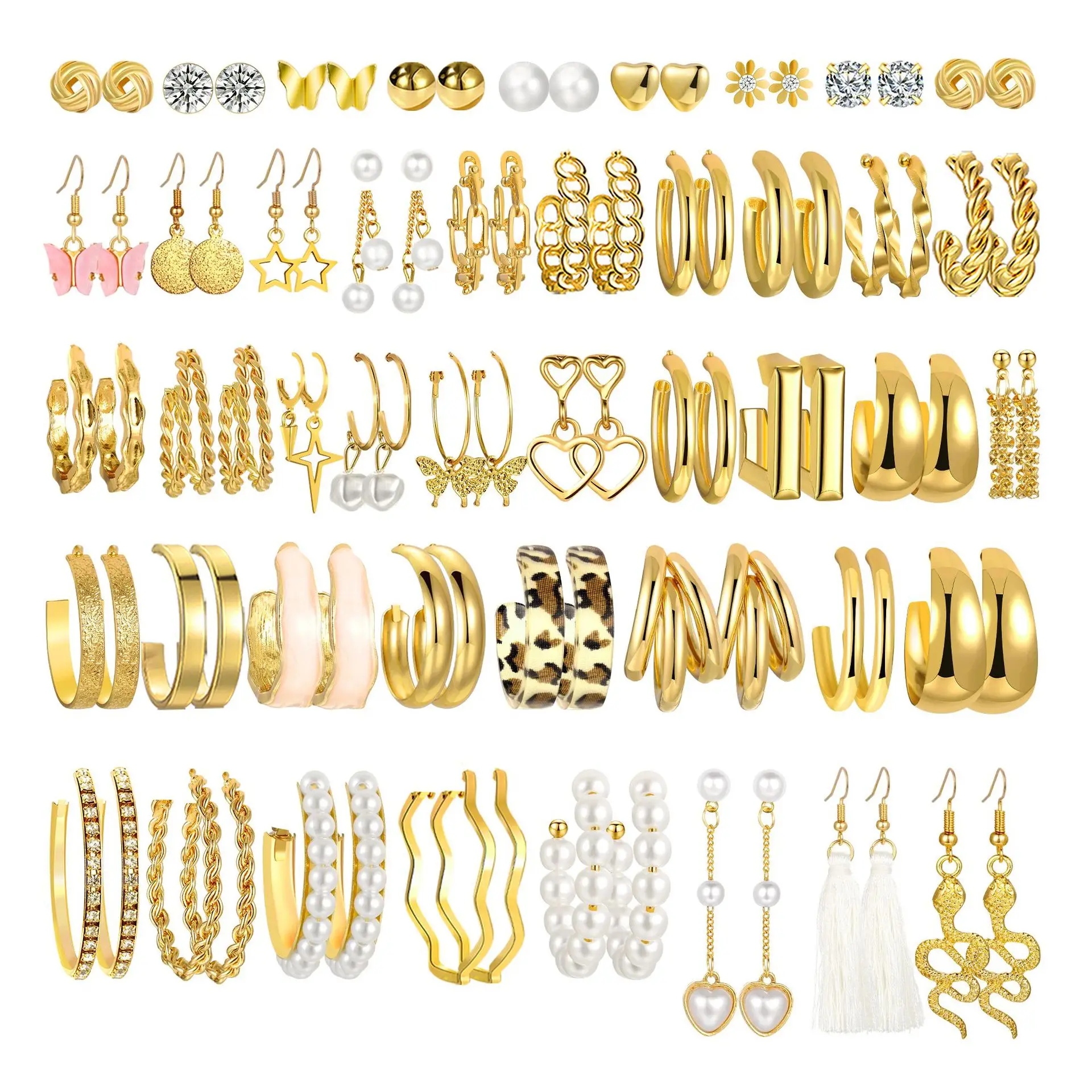 45 Piece Set of Fashionable, Exquisite, Personalized, Caring Elegant Earrings with Ins Light Luxury High-End Feeling Earrings