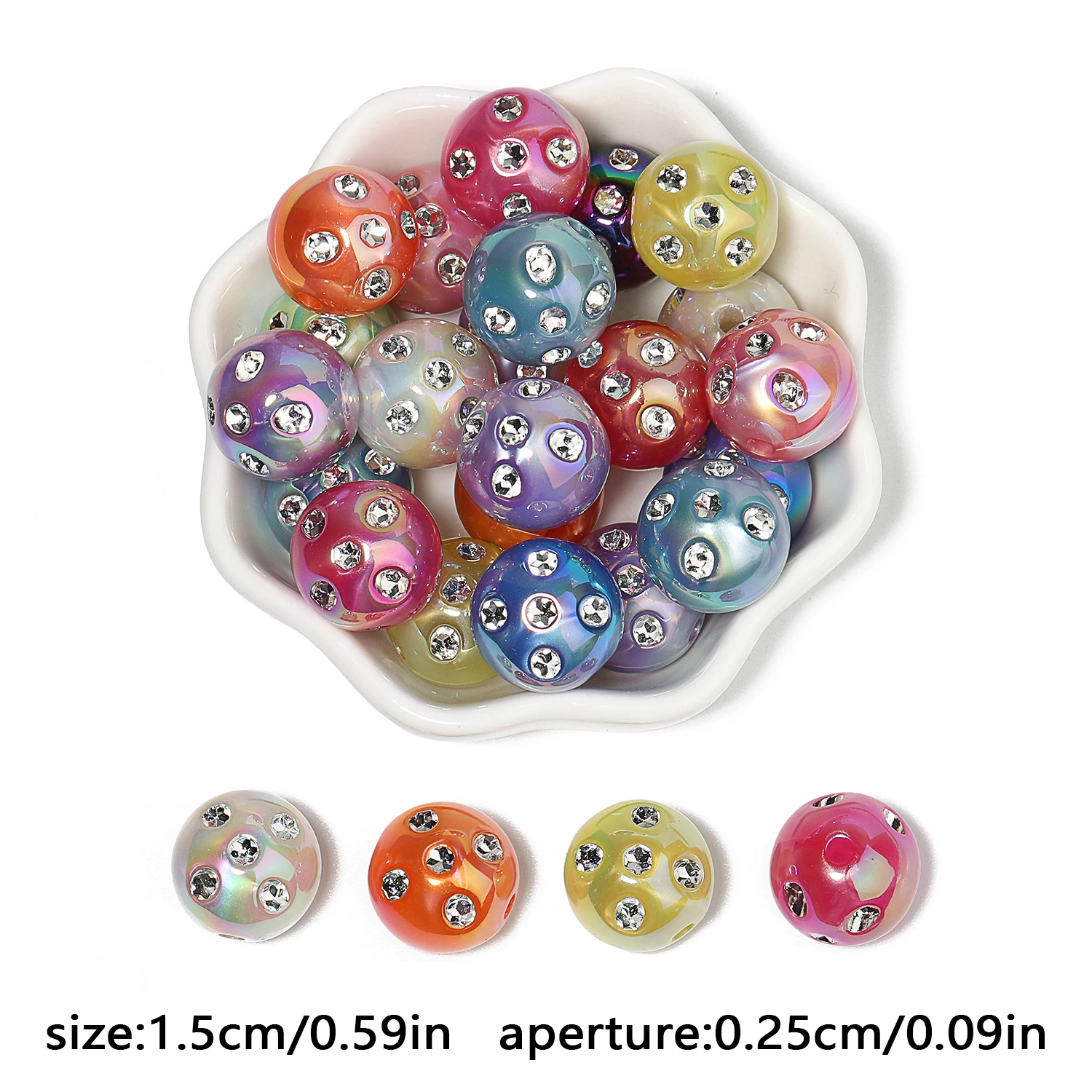 10pcs 15mm Mixed Color Rhinestone Acrylic Beads DIY Pen Design Spacer Bead for Jewelry Making DIY Bracelets Crafts Supplies