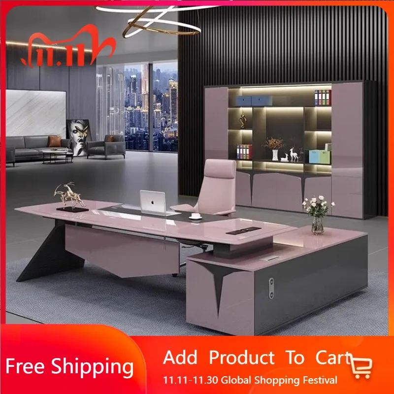 

Pink Modern Office Desk Bedroom Luxury Lshaped Shelves Crafts Office Desk Folding Multifunctional Meuble Bureau Unique Furniture