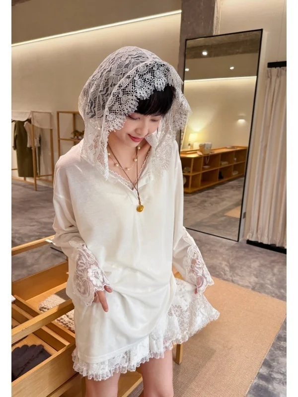 

Princess Style Lace Hoodie plus Size Women's Top Asymmetrical Hem Long Sleeve Casual Comfortable Fit Fashion Spring 2026