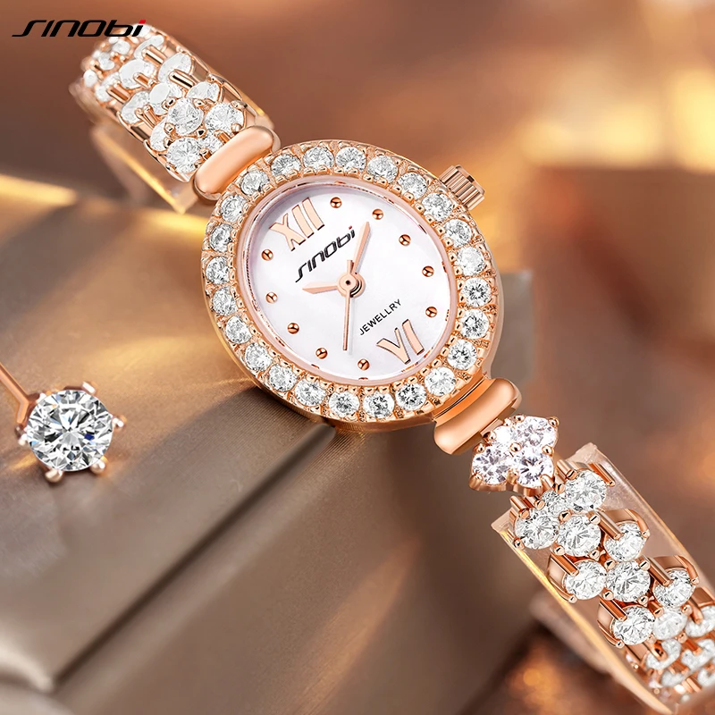 

SINOBI Women High End Diamond Quartz Wristwatch Top Luxury Brand Noble Ladies Jewelry Watch Fashion Design 5ATM Relogio Feminino