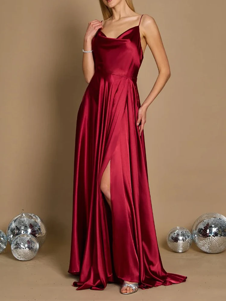 Evening Dresses For Woman Bridesmaid Spaghetti Strap Backless Floor-Length Side Slit Formal Occasion Prom Party Elegant New 2023