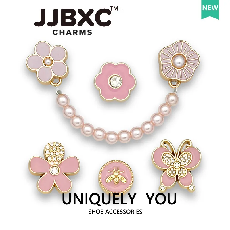 

Металлические подвески JJBXC, аксессуары для обуви, розовый сплав, бабочка, цветок, четырехлистная цепочка клевера, модная обувь, украшения