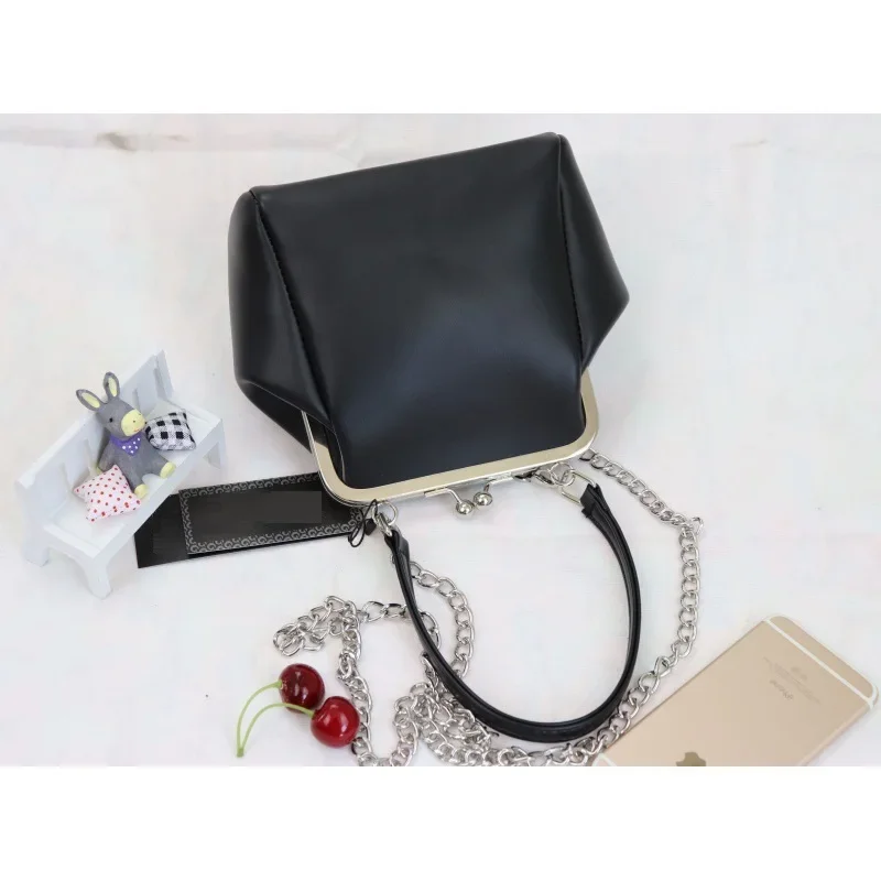 Fashion Women Handbag Kiss Lock PU Leather Chain Crossbody Shoulder Bag Vintage Small Female Clip Bags Purses Phone Bag