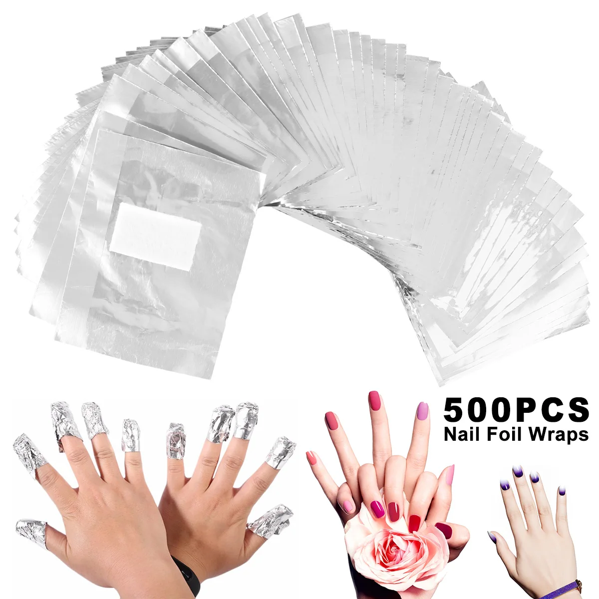 500PC Nail Towel Tin Removal Foil Aluminium Nail Foil Art Soak Off Polish Gel Nail Wraps Manicure Nail Art Cleaner Nail Tool