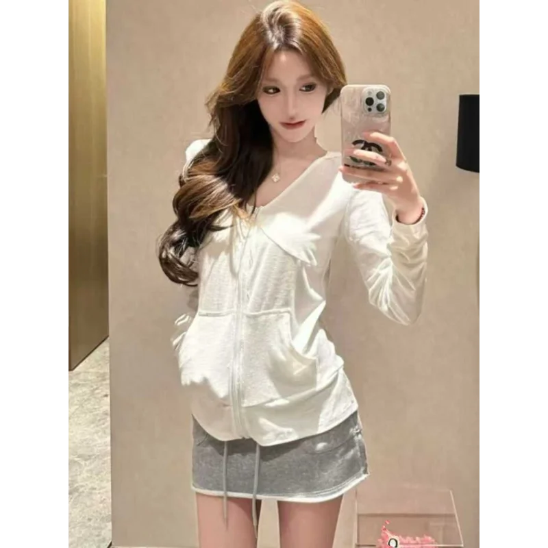 Women's Clothing Hooded Hot Selling Comfortable Versatile Fashion Shirts Long Sleeve Zipper Temperament Solid Color Hot Selling