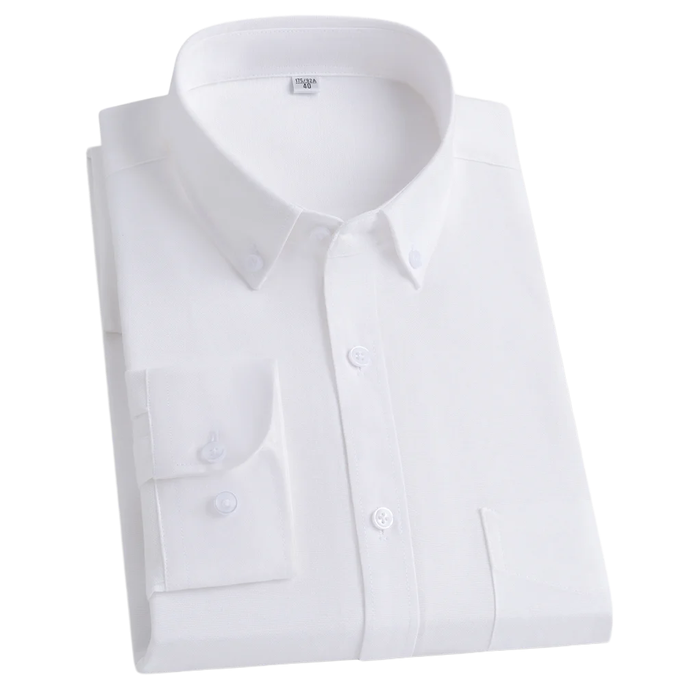 

Men's Long Sleeve Oxford Striped Casual Shirt Single Patch Pocket Comfortable Standard-fit Button-down Cotton Blend Dress Shirts