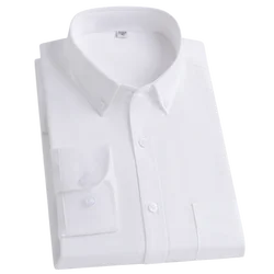 Men's Long Sleeve Oxford Striped Casual Shirt Single Patch Pocket Comfortable Standard-fit Button-down Cotton Blend Dress Shirts