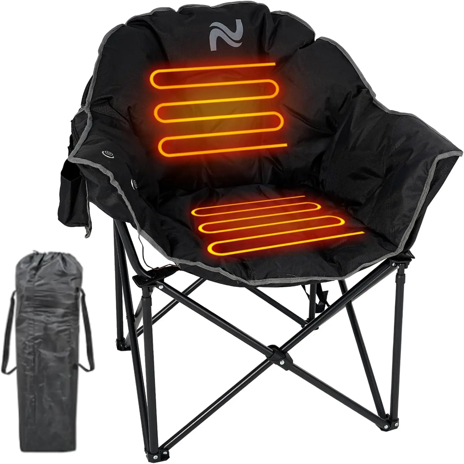 Heated Camping Chair, Patio Lounge Chairs with 3 Heat Levels, Portable Folding Heated Chair Round Moon Sauce