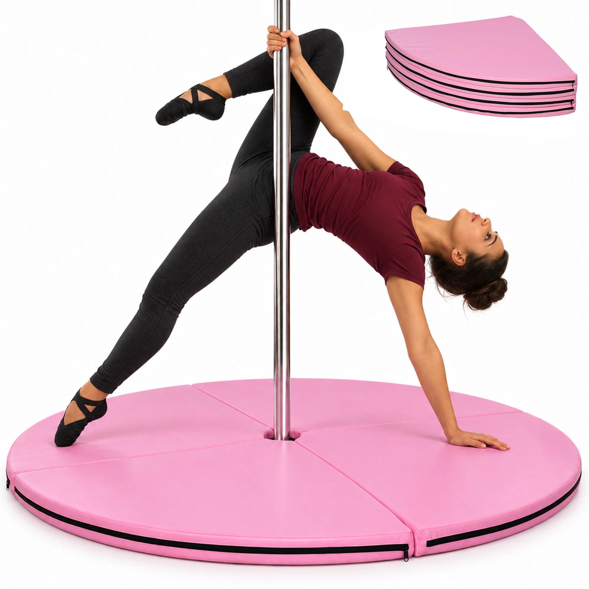 Homcom opvouwbare pole dance-mat, draagbaar, beschermende pole dance-mat, Ø150 x 5 cm, voor thuis, sportschool, yoga, dansoefeningen, roze.