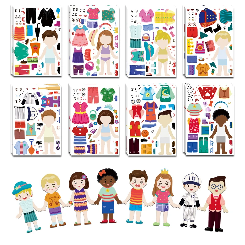 Kids Make a Face Dress Up Stickers Pads For Girls Boys DIY Pirate Prince Princess Character Create-A-Face Puzzle Sticker Gifts