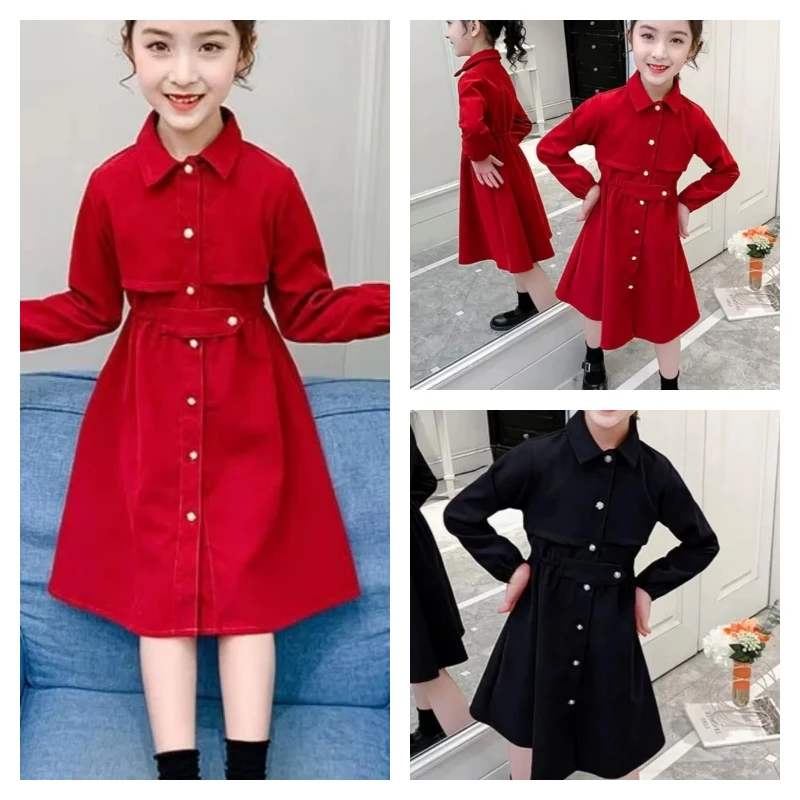 

Популярное кавайное модное платье-рубашка для девочек, студенческое весенне-осеннее повседневное пальто с длинными рукавами и героями мультфильмов, топы, юбка трапециевидной формы, детская одежда