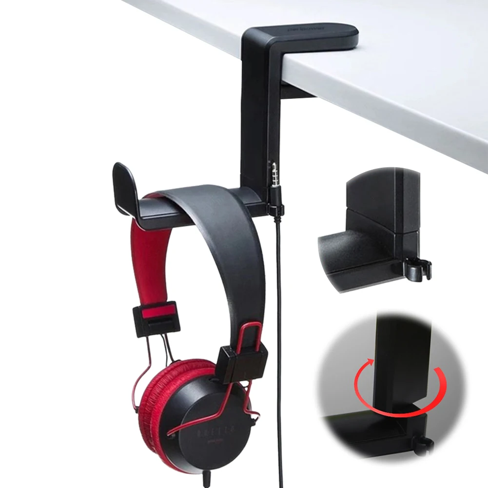 

Держатель для наушников под стол с креплением-зажимом, поворотом на 360 градусов и органайзером для кабелей, крючок-вешалка для наушников