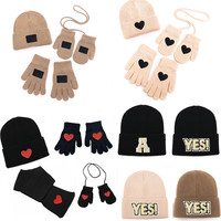 NEW Autumn and winter baby cotton knitted Stretchy Beanies Hat scarf set Children Hats