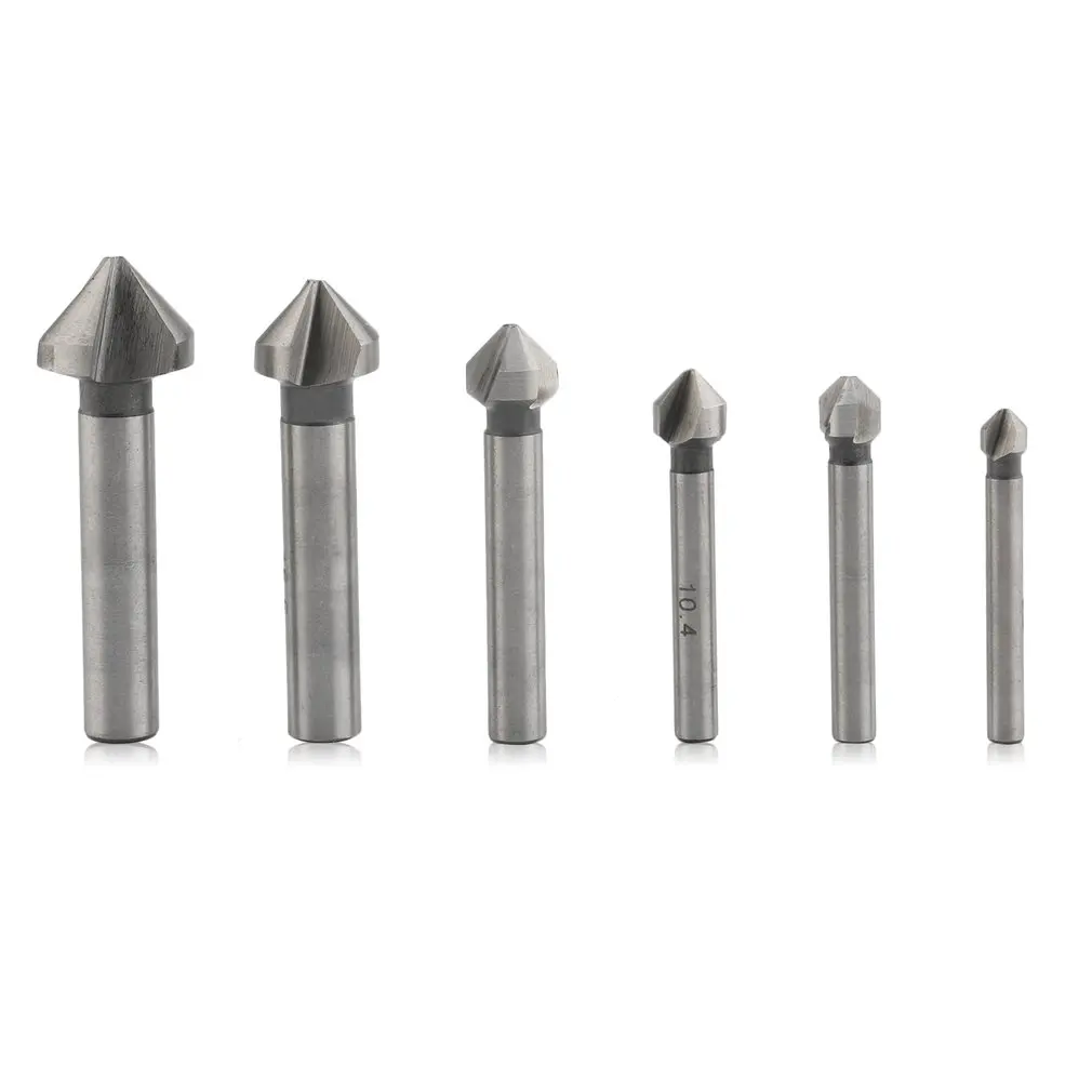 6Pcs 6.3-20.5mm Round shank 90 Degree HSS Chamfering End Mill Cutter 3 Flute Countersink Deburring Tapered Drill Bit