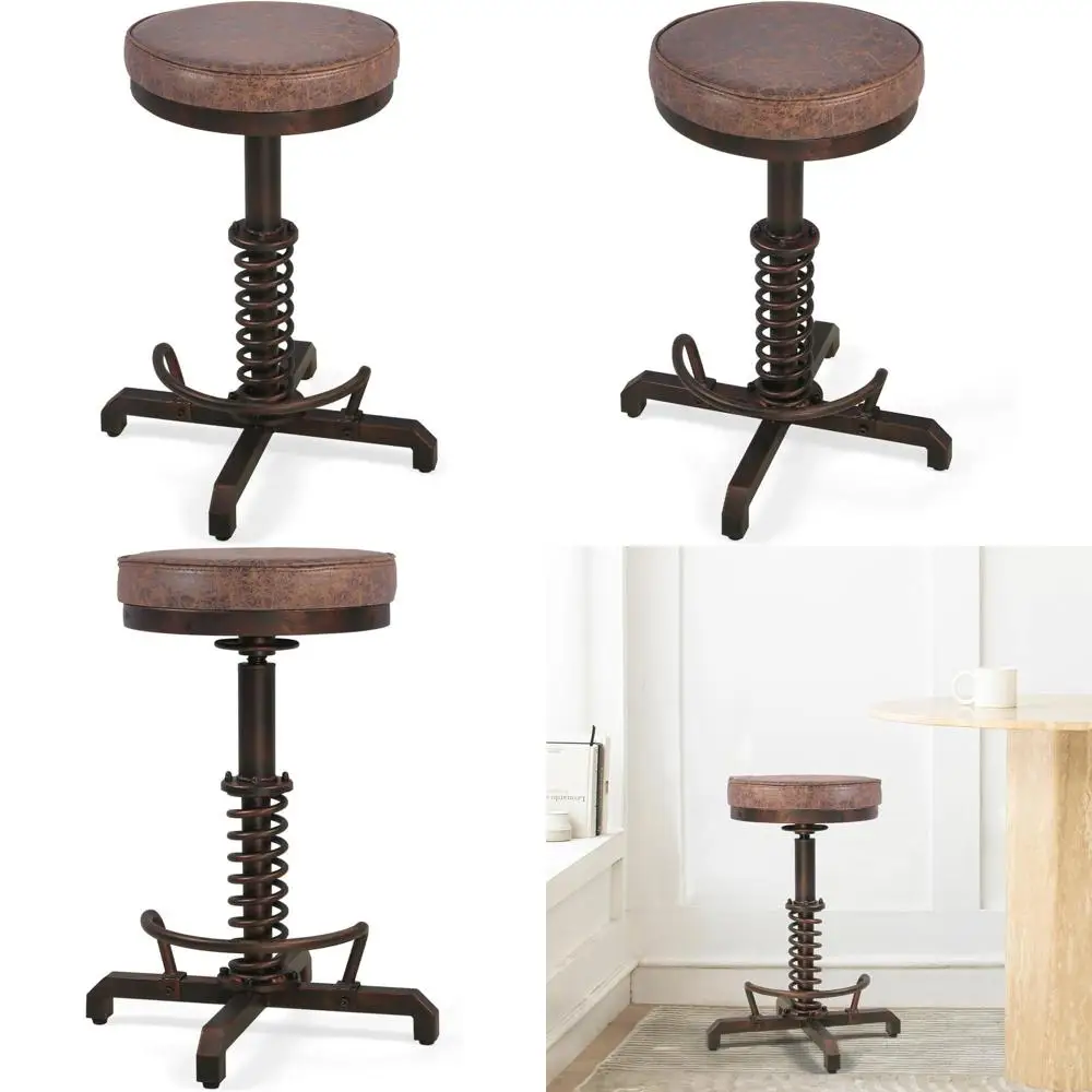 

Винтажный поворотный барный стул, регулируемый по высоте (22-26 дюймов), с сиденьем из ПУ, в стиле рустик-индастриал для кухонного острова и столовой