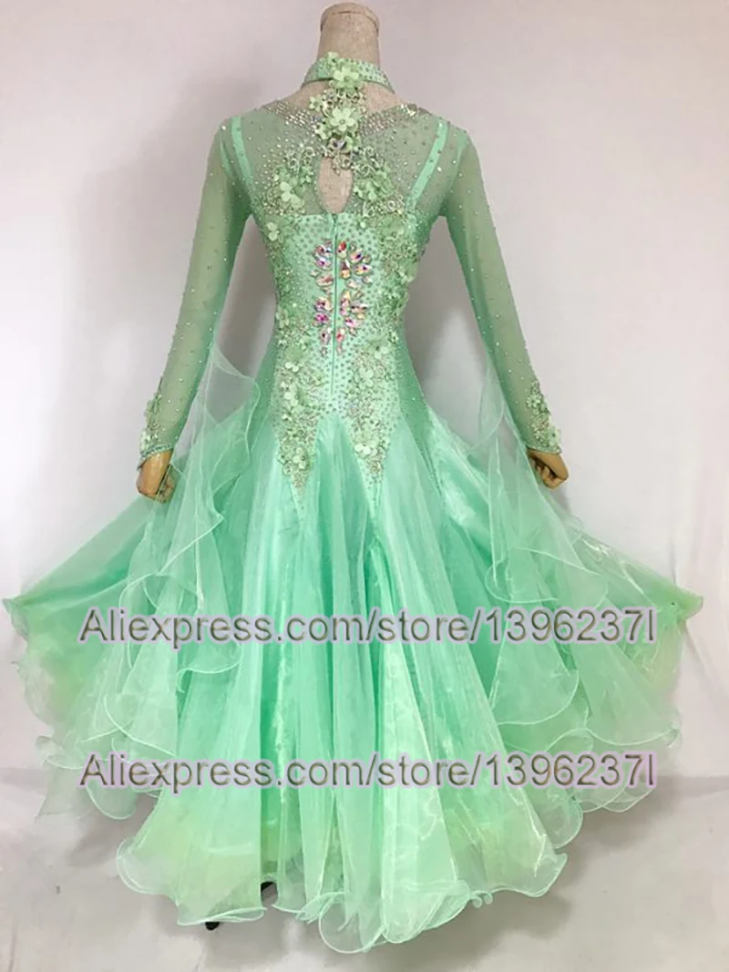 Ballroom Dance Dresses Women Long Sleeve Green Waltz Dancing Skirt Lady High Quality Ballroom Competition Dancing Dress