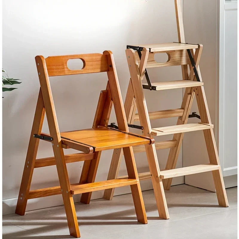 

Free Installation Ladder Stool Thickened Solid Wood Flower Rack Multifunctional Backrest Chair Safety Armrest Folding Ladder