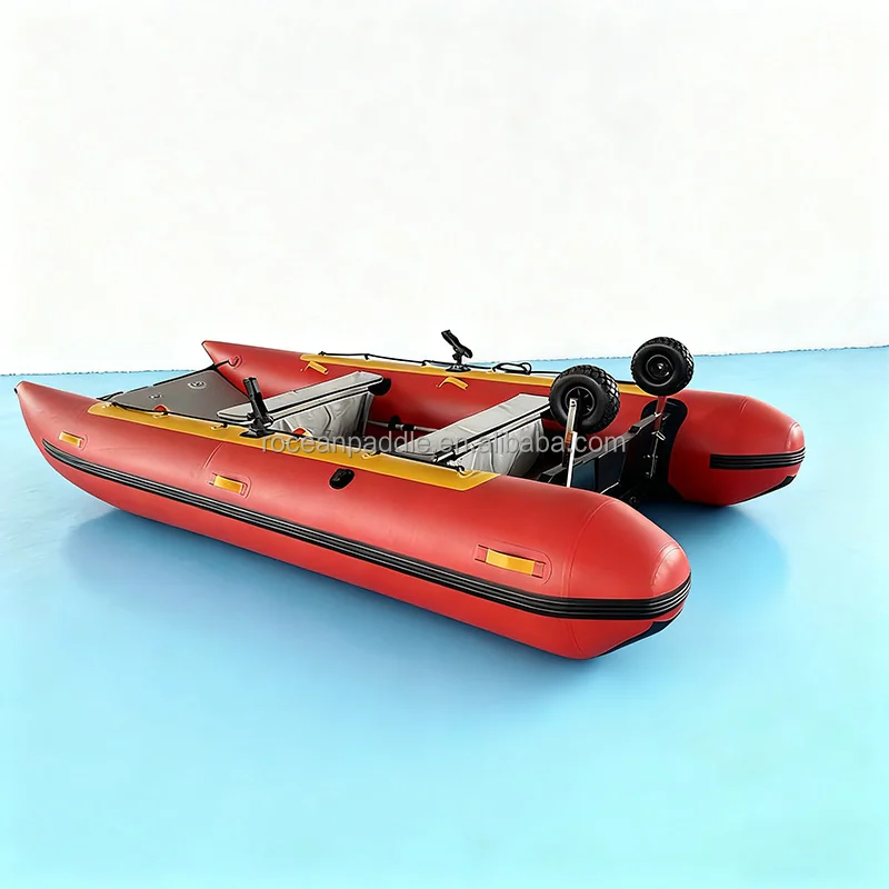 11 Ft Inflatable Catamaran Inflatable Boat Dinghy Mini Cat Boat Gray Sailboat