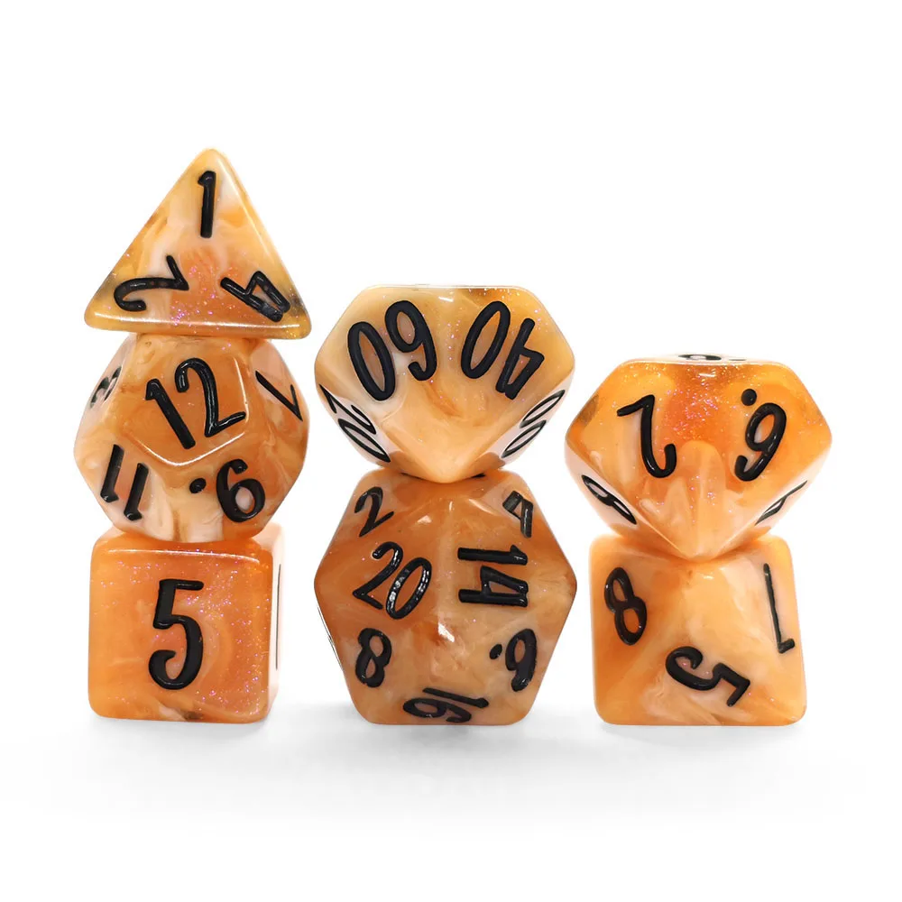 7Pcs Marigold Flower Orange Glitter Resin Polyhedral Dice Set, DND Dice For Dungeons & Dragons TRPG Tabletop Role Playing Game