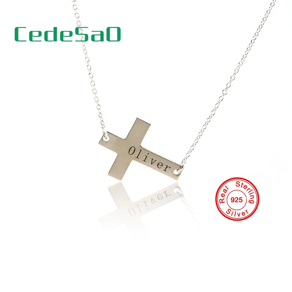 

Custom 925 sterling silver Cross Necklace Personalized Engrave Letter name Cross Pendent Necklace For Women Men Gifts