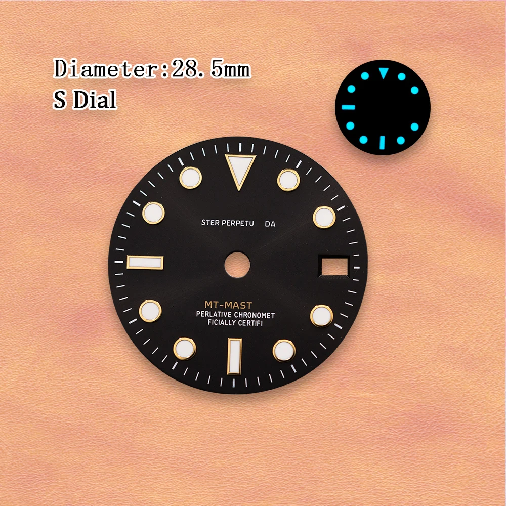 3D S Dial 28.5mm GMT Green font Dial 3 o'clock or 9 o'clock Fit NH34 Movement ice Blue Luminous Watch Modification Accessories