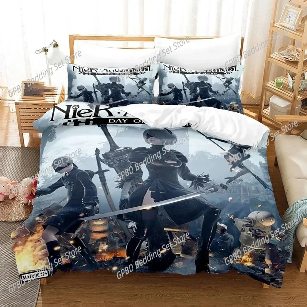 3D Print Game NieR Automata YoRHa No.2 Type B 2B Bedding Set Boys Girls Twin Queen Size Duvet Cover Pillowcase Bed Kids Adult