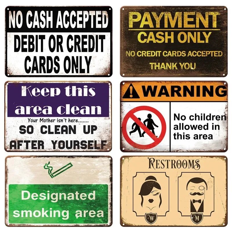 Vintage Metal Sign Warning Tin Sign No Smoking Shop Plate Home Bar Wall Decor Toilet Slogan Sticker Decoration Plaque Poster