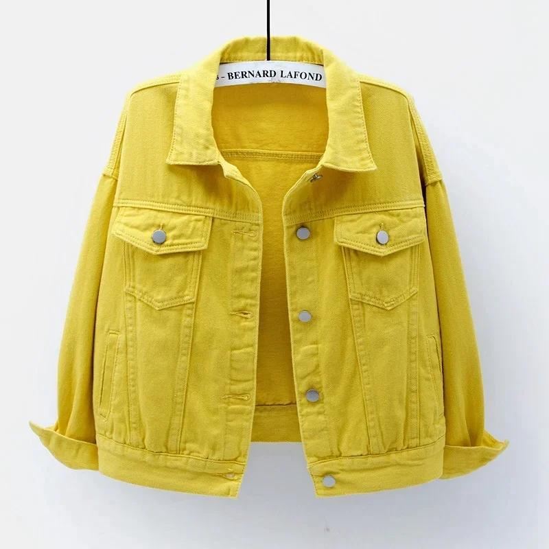 

Pop 2025 Spring Autumn Color Denim Jacket Women Short Korean Long-Sleeved Jeans Jacket Femme Student Tops Yellow Black Blousers
