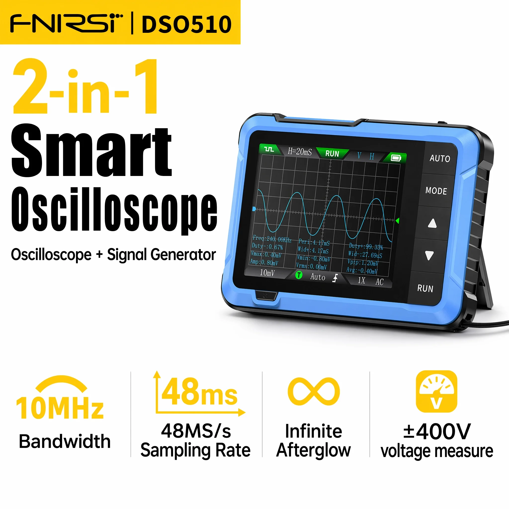 

FNIRSI DSO510 2 IN 1 Oscilloscope 10MHz 48MS/s 100KHz Capacitor ESR Tester 0.001Ω High Precision for Circuit Repair