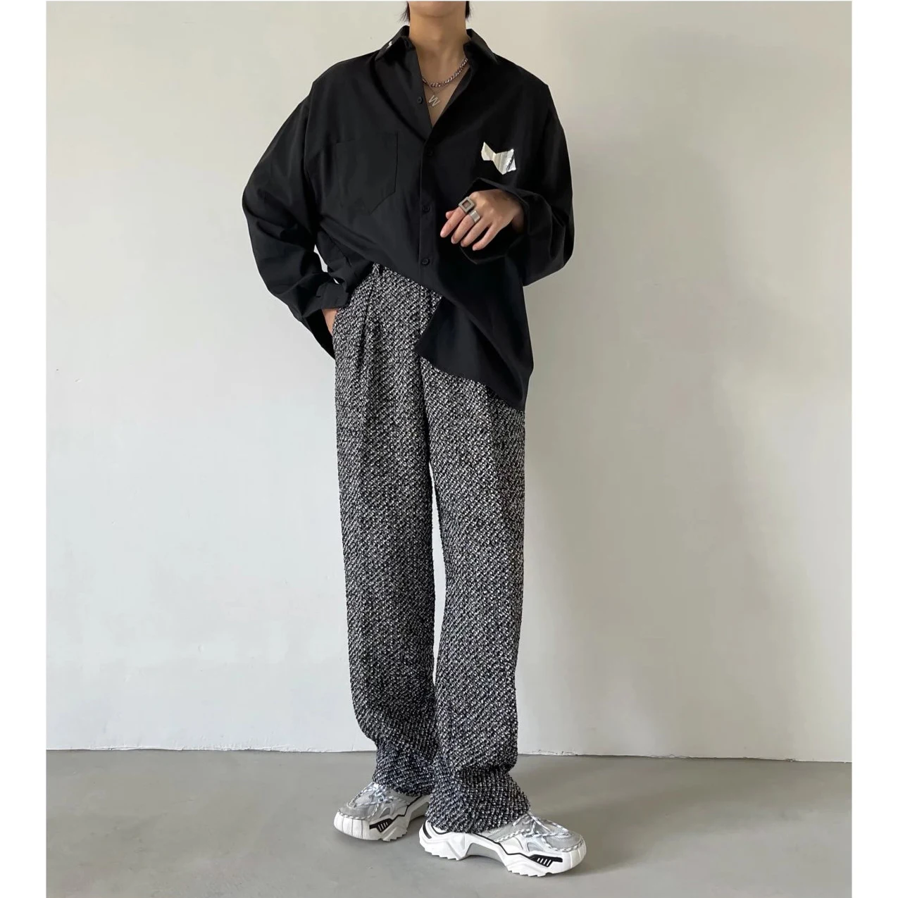 

Heavyweight Premium 650g Retro Knitted Straight Leg Casual Pants Coarse Flower Pattern Small Fragrance Style Long Pants