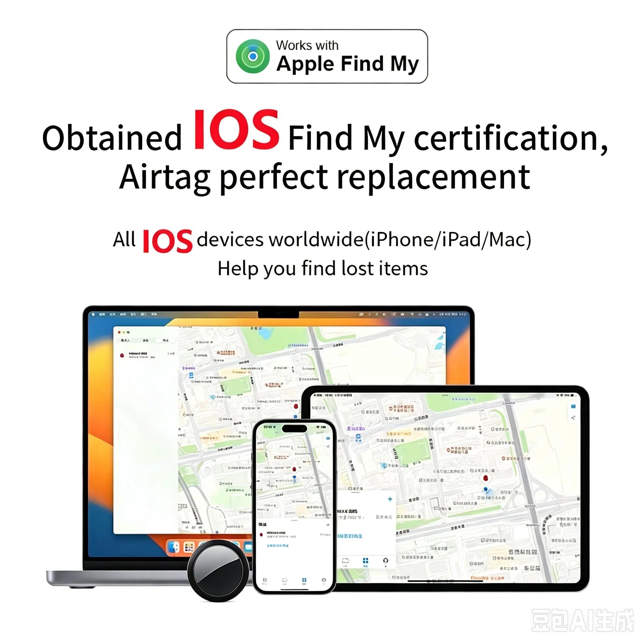 JSPTEC Airtag Bluetooth GPS-Tracker IPX 5 Wasserdicht Sport-Tracking für Ältere, Kinder, Haustiere Verfügbar Mini-Finder für APPLE – Detail 9