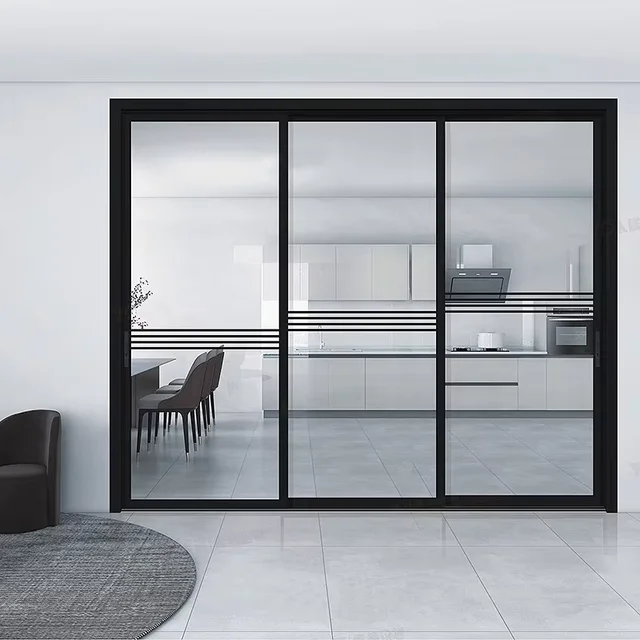 Latest Design Household Aluminum Frame Glass Door Interior Partition Glass Sliding Door Affordable Panoramic Glass Sliding Door 6