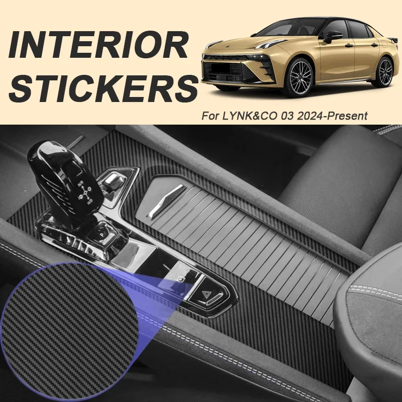 

For LYNK&CO 03 2024-Present LHD Car Carbon Interior Sticker Window Lifting Panel Decal Gear Inner Door Protective Film Accessory