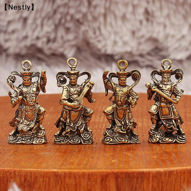 Retro Brass Four Heavenly Kings Statues Desktop Ornaments Antique Miscellanea Buddha Bronze Carvings Vintage Bronzeware〔Nest〕