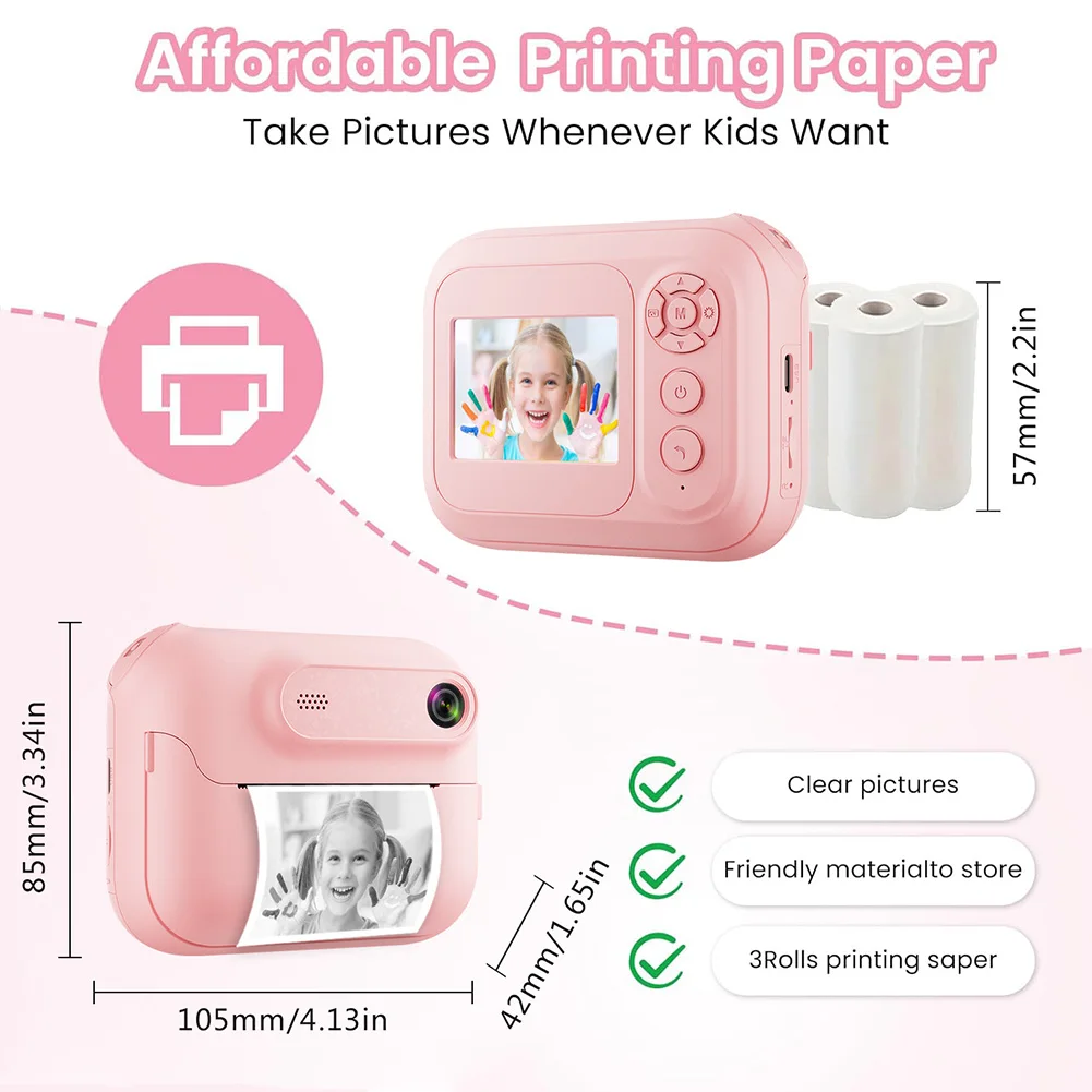 Instant Print Camera HD Digital Camera 1080P Mini Thermal Print Camera 1300mAh Kids Camera Printer for Girls Boys Birthday Gifts
