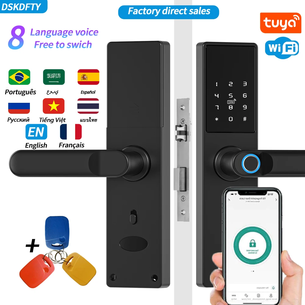 Smart Door Lock Biometric Fingerprint Electronic Door Lock Digital Black Smart Lock Tuya App Unlocking Keyless Lock