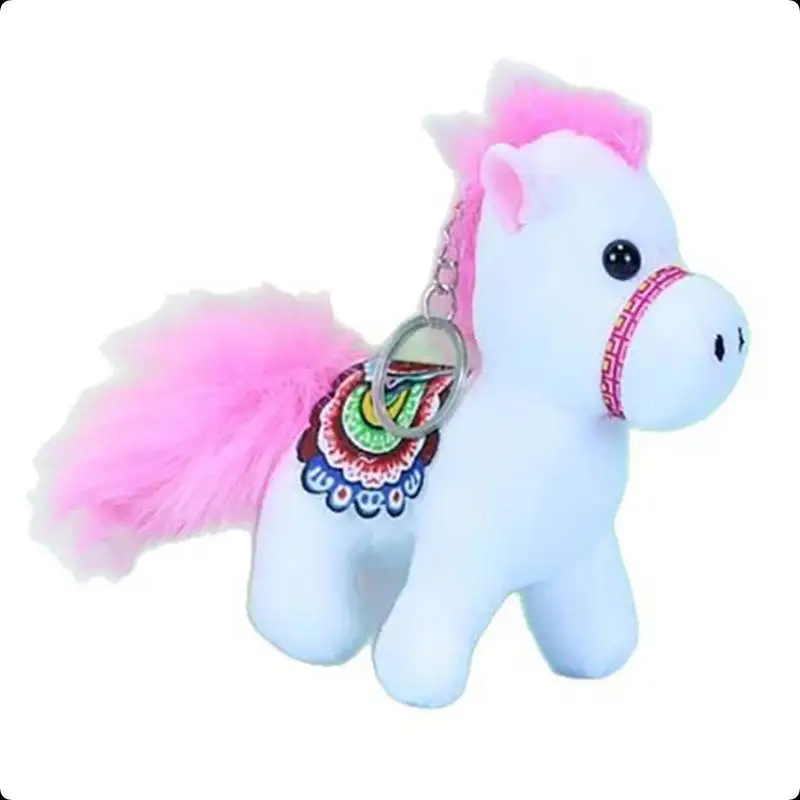 Colgante de poni de peluche de dibujos animados para niños, muñeco de peluche de poni suave y encantador, llavero de coche con dije, regalos de mascota de Año Nuevo