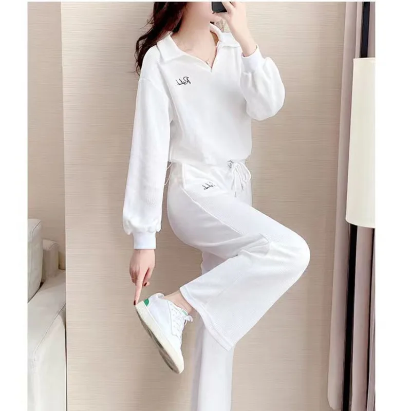

Women's Tracksuit 2024 Spring Autumn New Fashion Slimming High-end Suit Long Sleeve Crop Top And Wide Leg Pant 2 Two Piece Sets