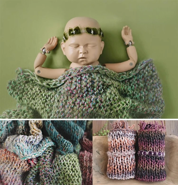 

Аксессуары для фотосъемки новорожденных, вязаный градиентный коврик ручной работы, вязаная накидка для детской студии, одеяло разноцветного цвета
